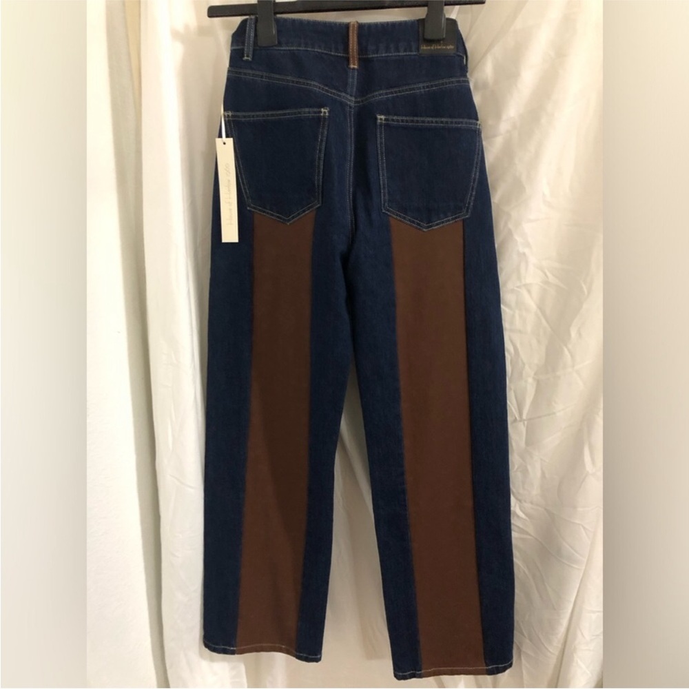 House of harlow 1960 contrast brown faux nubuck wide leg jeans size 25 brand new